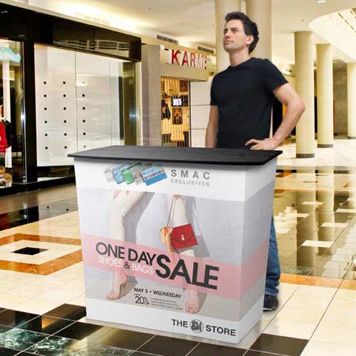 Mostrador publicitario econ&oacute;mico impreso