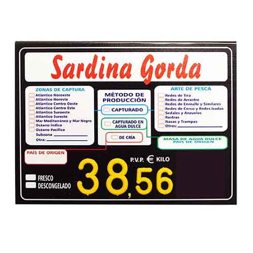 Portaprecios pescadería UVI rotulado
