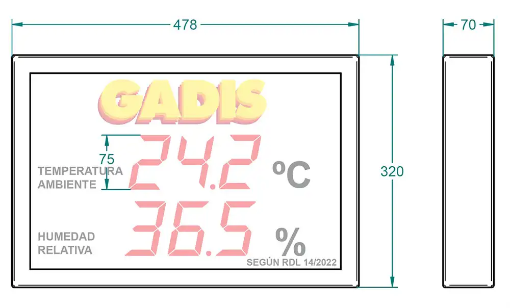 Medidas del display temperatura y humedad para pared