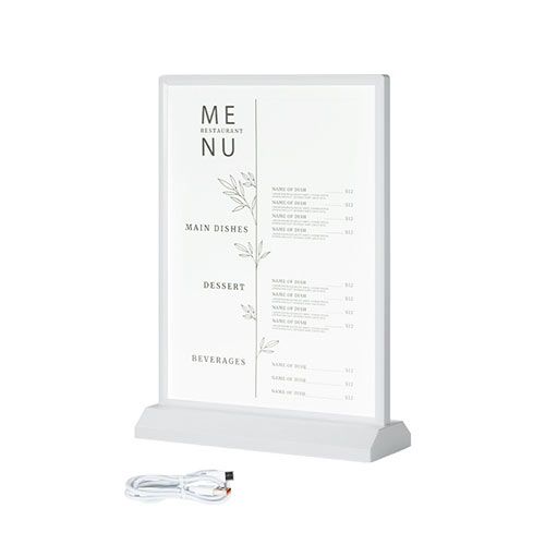 Portamenú de sobremesa retroiluminado A4 blanco ejemplo