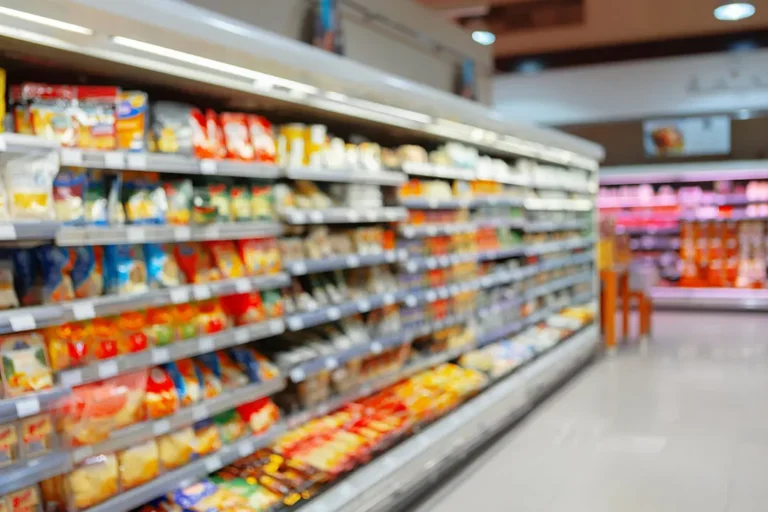 Estanter&iacute;a de comercio minorista equipada con optimizadores de lineal y separadores manteniendo los productos frente al consumidor.