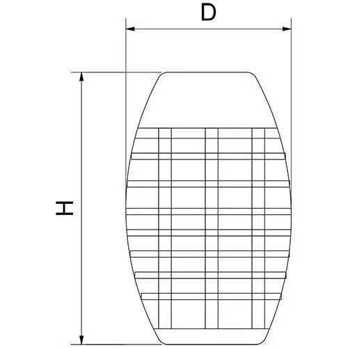 Plano técnico con las medidas del exterminador de insectos portátil: altura H de 245 mm y diámetro D de 125 mm.